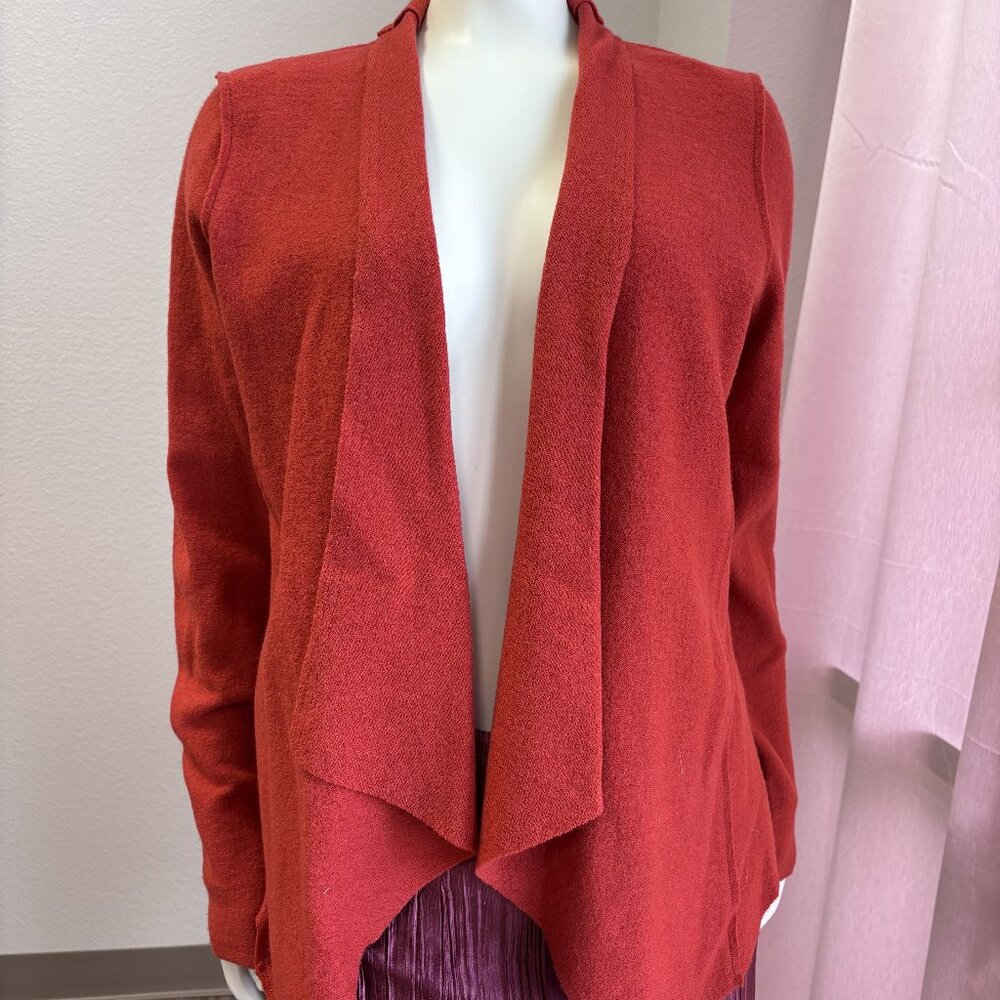 Susan Bristol Red Wool Open Front  Waterfall Cardigan Jacket Size Small